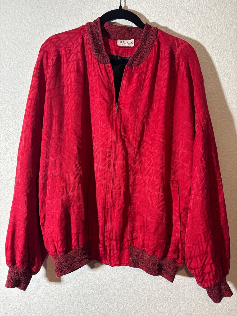 St. Croix Men's Size L Red Bomber Jacket Made in USA Zip-Front 90s Vintage